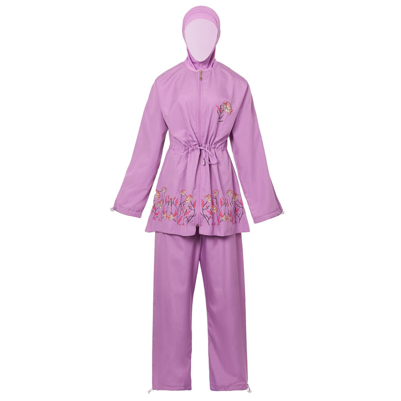Purple Floral Burkini Swimwear - Front