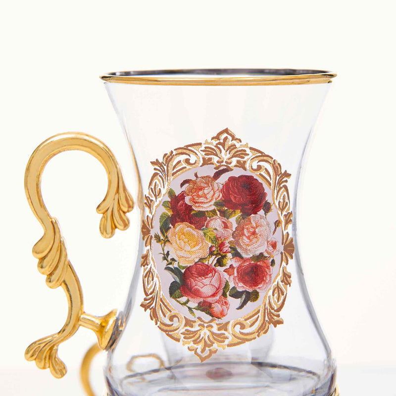 Rose Patterned Turkish Tea Set