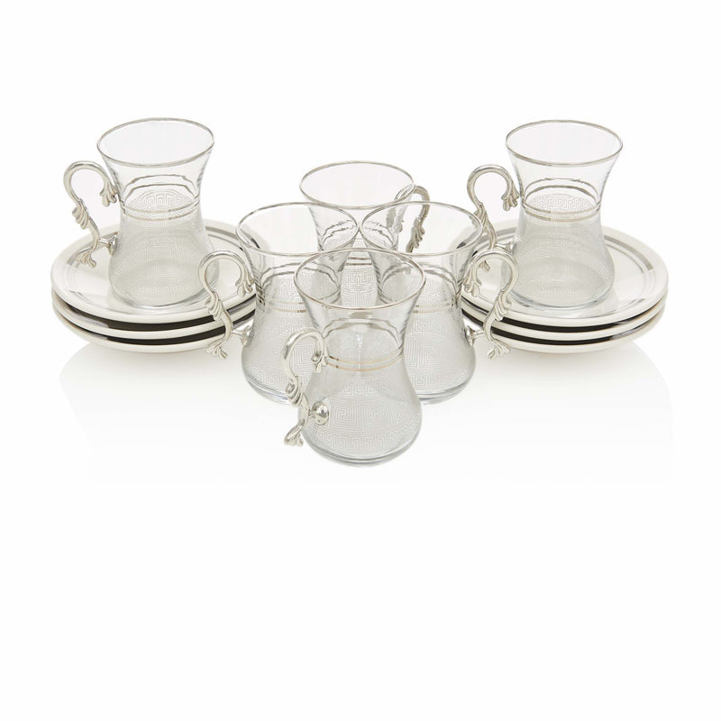 Silver Patterned Turkish Tea Set